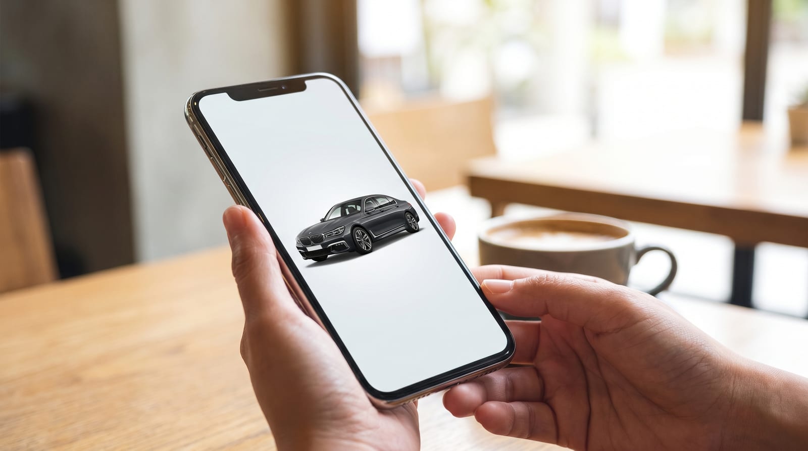 Ecran de telefon cu un anunț auto în limba germană pe mobile.de