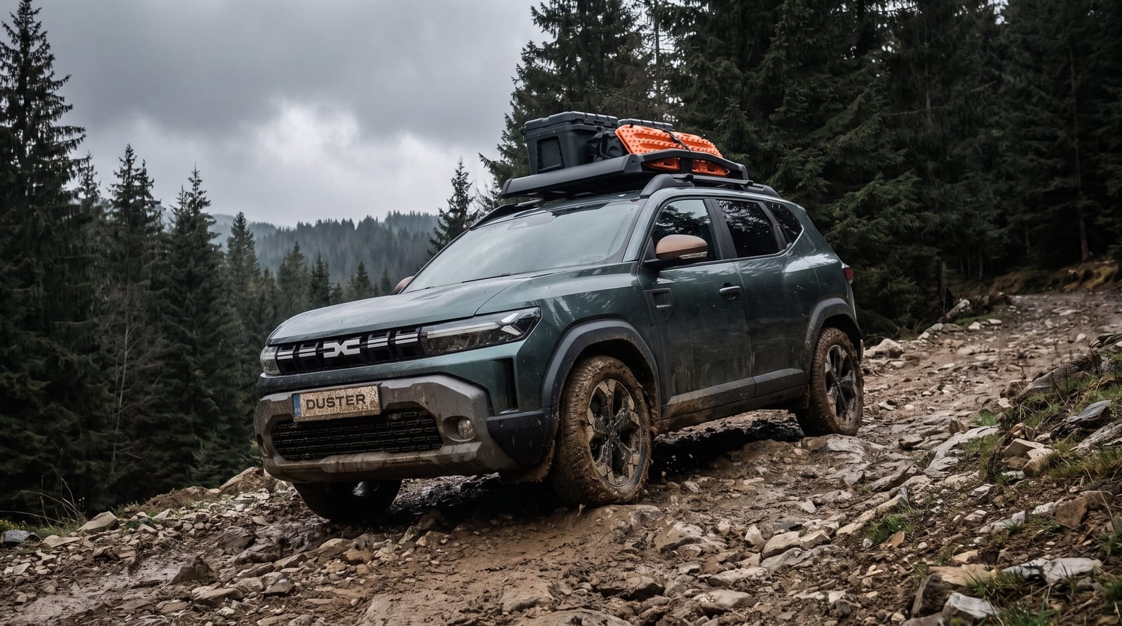 Dacia Duster 4x4 pe un traseu montan neasfaltat din România