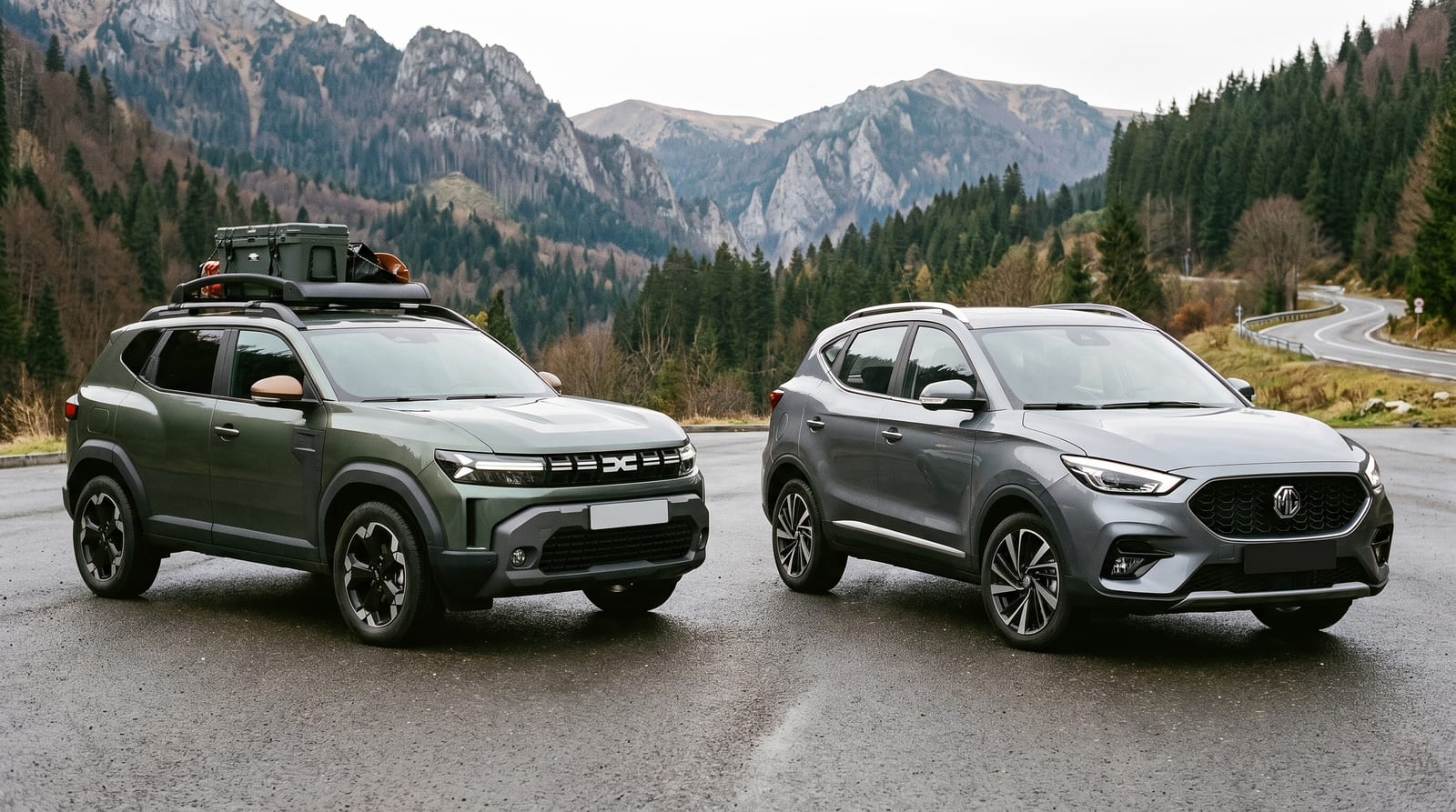 Comparație între Dacia Duster și MG ZS pe un drum de munte din România