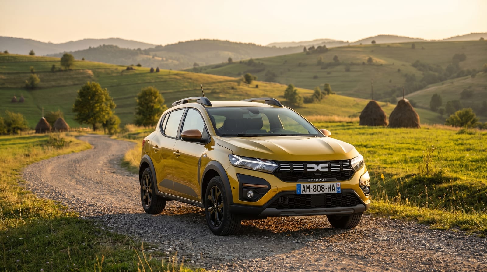 Dacia Sandero Stepway și Dacia Duster pe un drum de țară din România