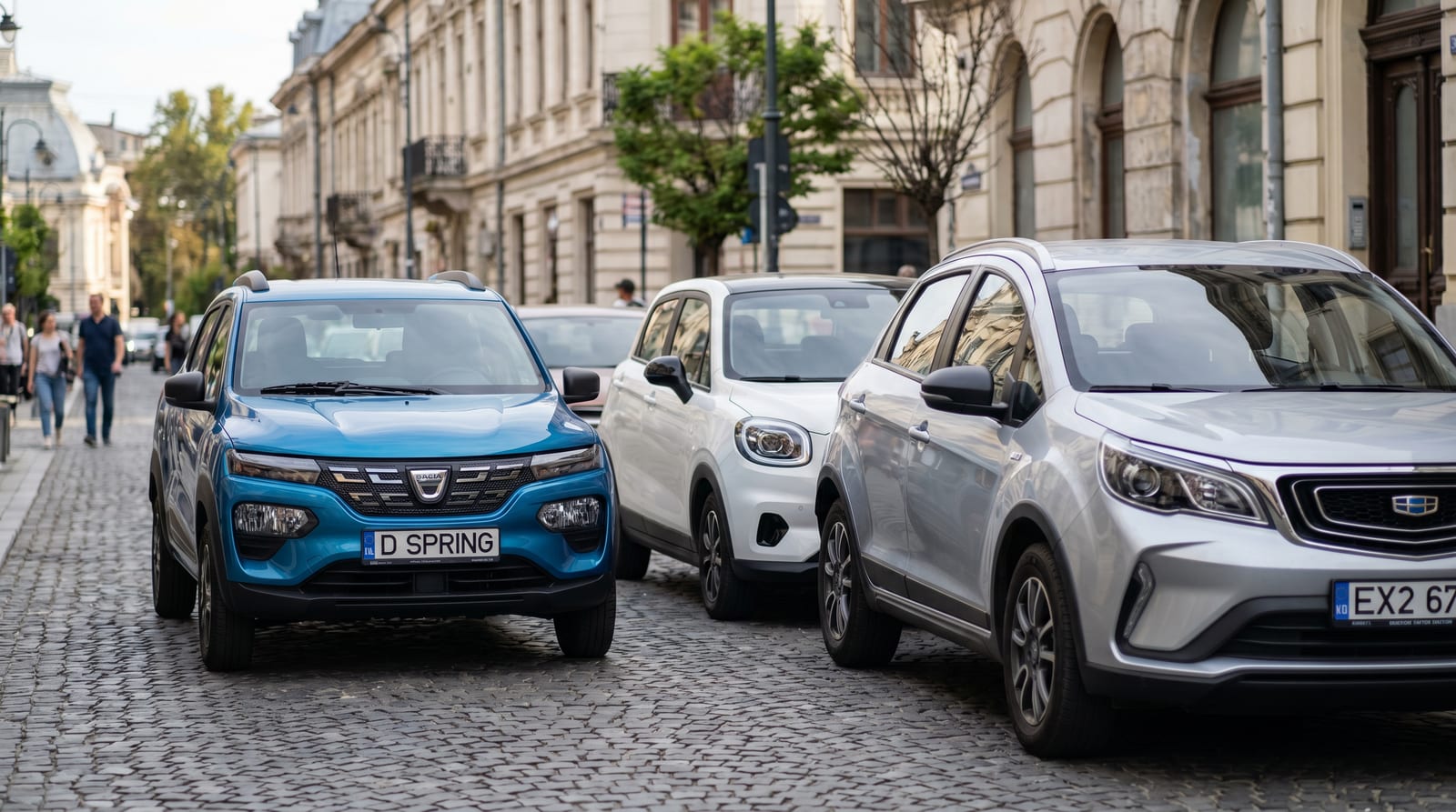 Trei mașini electrice subcompacte parcate în București