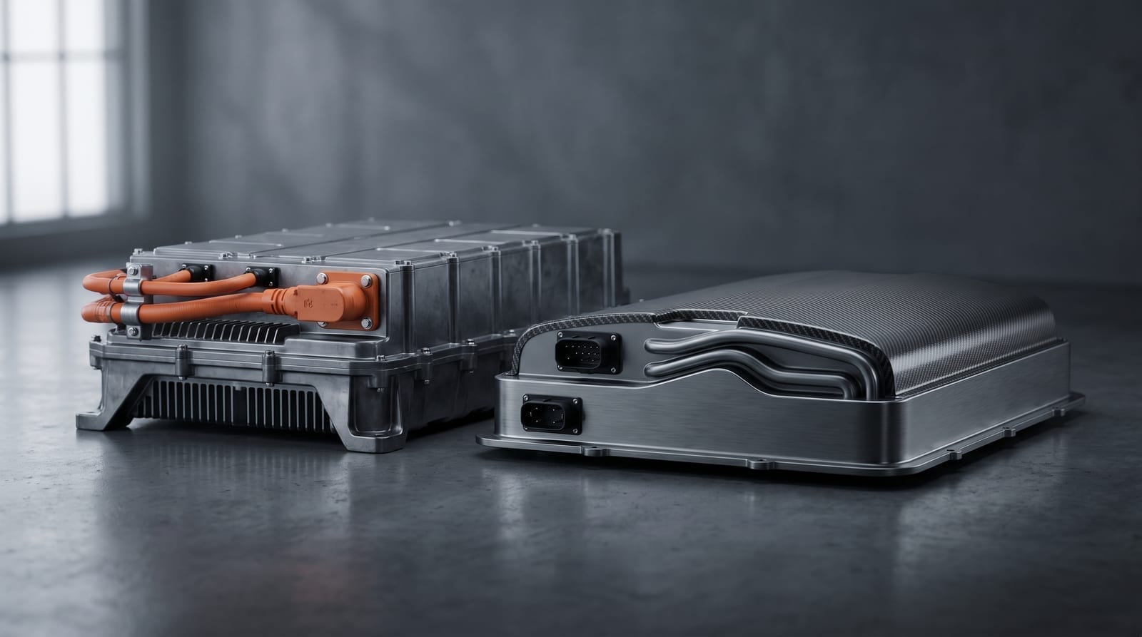 Două pachete de baterii pentru mașini electrice cu un design realist și modern