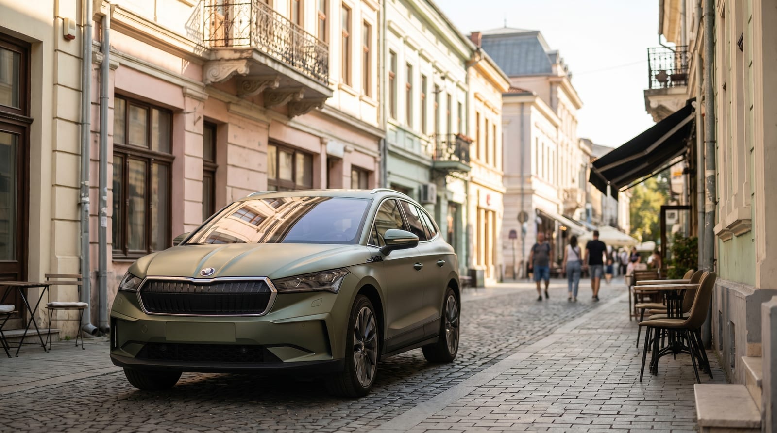 SUV subcompact electric Skoda Epiq în noul limbaj de design Modern Solid, prezentat într-o nuanță mată