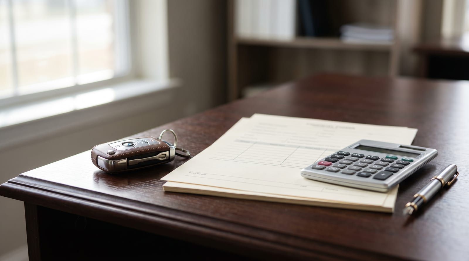 Cheie auto premium și documente fiscale pe un birou, calcul al taxei pe lux pentru mașini scumpe
